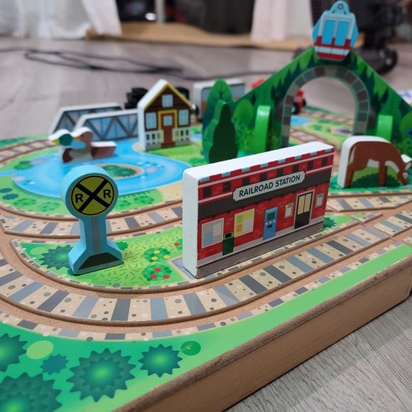 Melissa & Doug 17-Piece Wooden Take-Along Tabletop Railroad perfect for travel - Picture 11 of 13